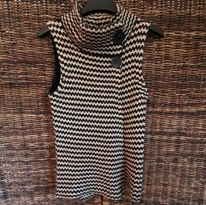 Chico's Chunky Knit Wool Wrap Cowl Neck Striped Longline Vest Black Tan Size M